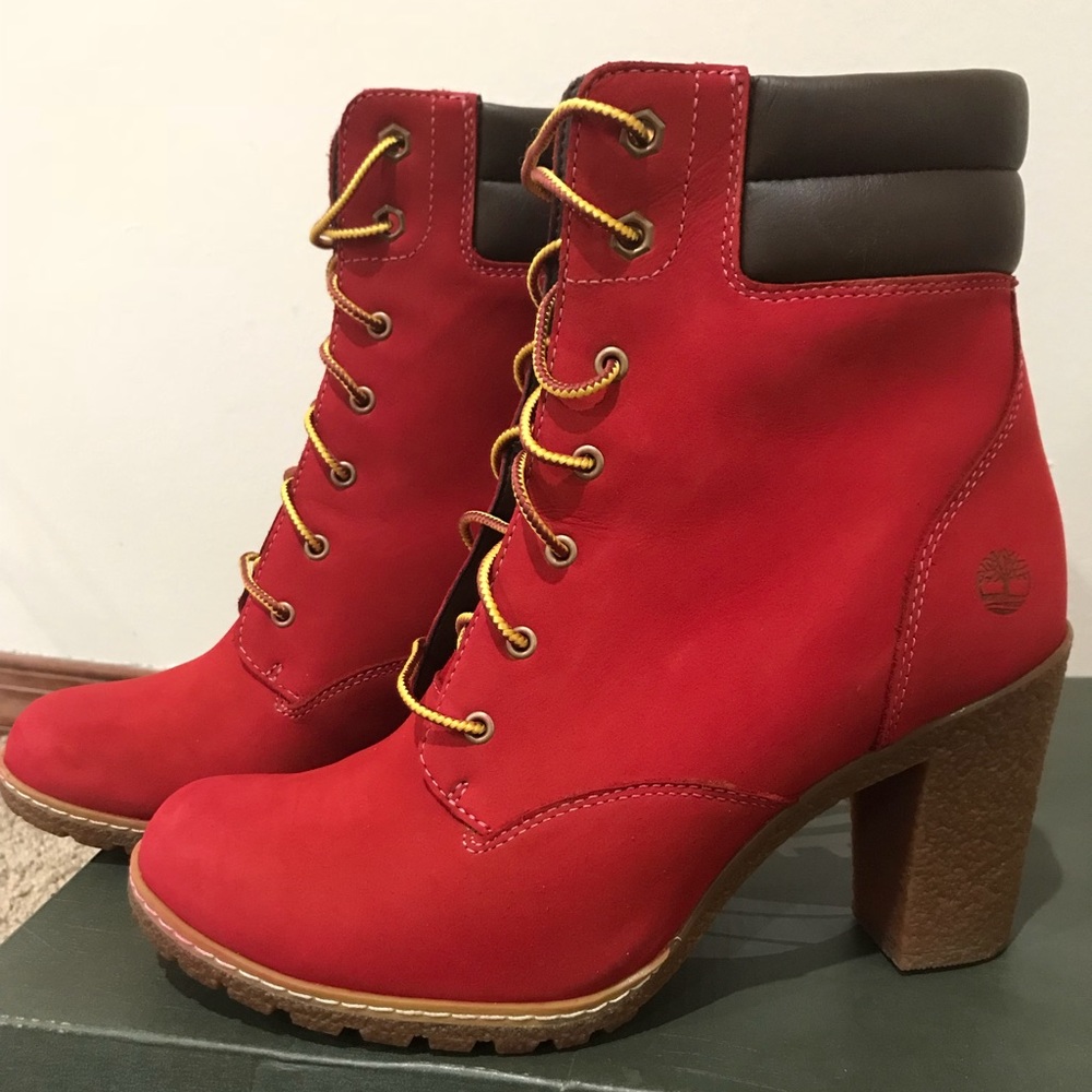 SOLD Womens Glancy Timberland Custom Red Boots